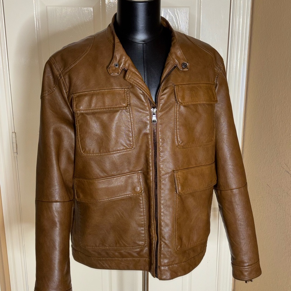 Paulo Solari Motorcycle Style Faux Leather Jacket Black Size XL Preowned, Nice​